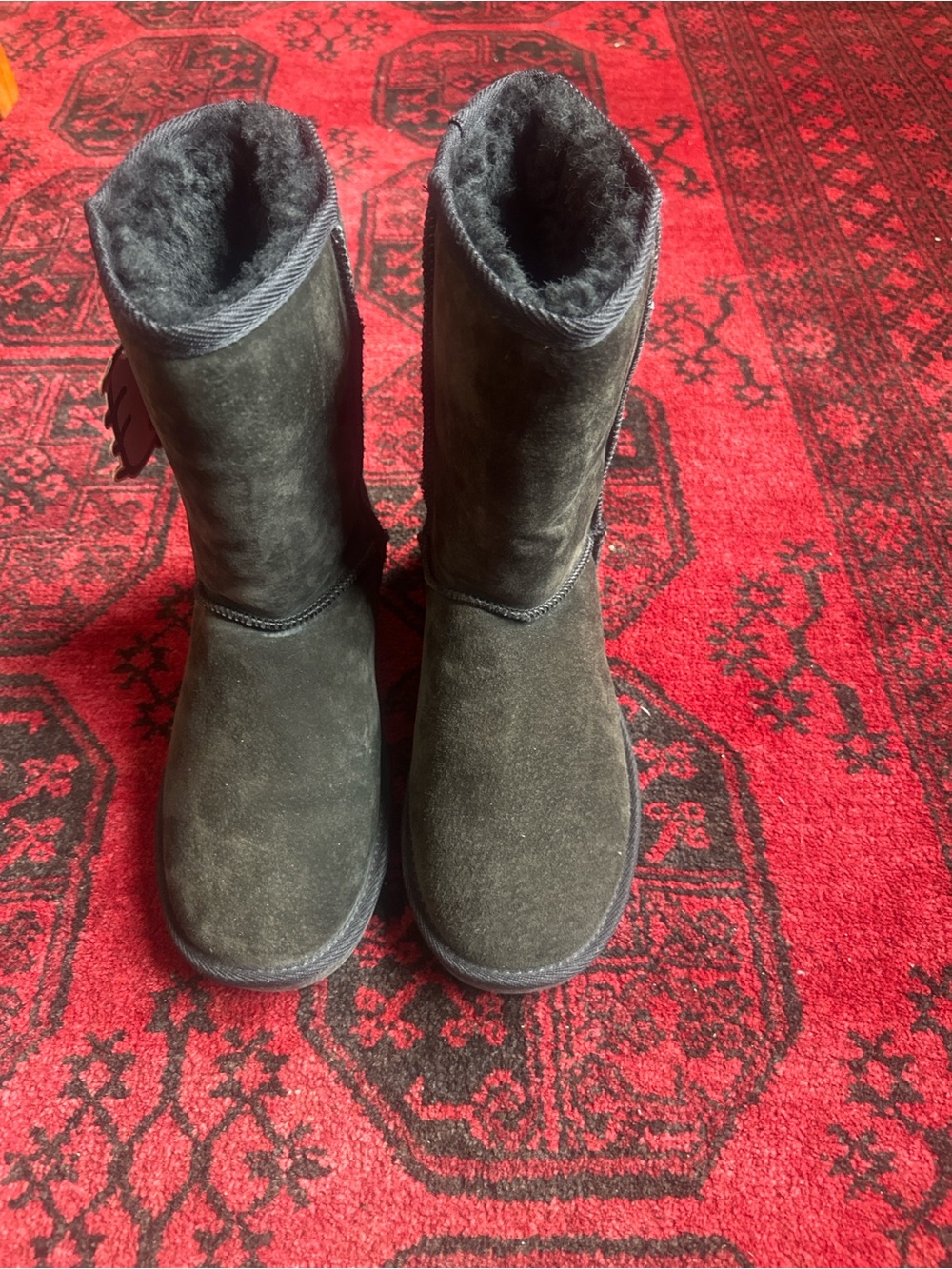 Lamo Black Suede Shearling-Lined Ankle Booties